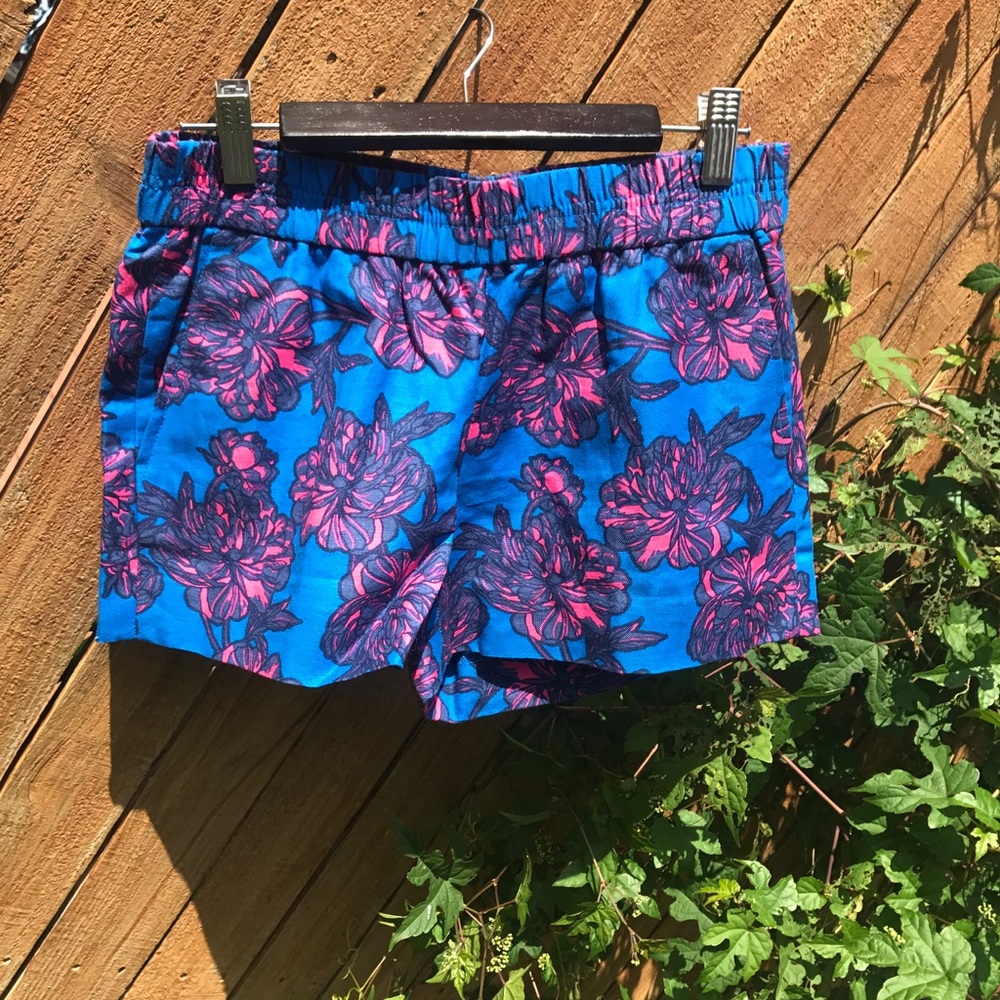 NWOT RARE J. Crew Floral Blue Linen Shorts Size 00